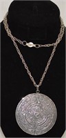 Mayan Calender .925 Silver Large Pendant & Chain