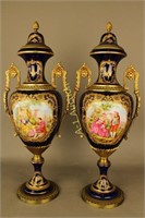 Pair of Sevres Style Mantle Urns