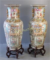 Pair Palatial Chinese Rose Medallion Vases