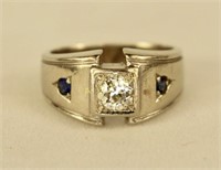 14K Gold, Diamond and Sapphire Man's Ring