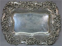 ORNATE STERLING SILVER FENSTRATED SERVING TRAY