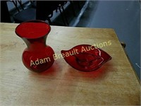 Two pieces Viking ruby red glass