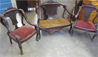 heavy antique 3-pc parlor set (settee & 2 chairs)