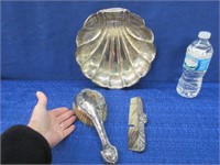silverplated large shell bowl -brush & comb set