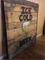 Large Solid Wood "Ice Cold Beer" Sign 70"x64"