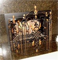 Ornate Black & Bronze Painted Fire Screen