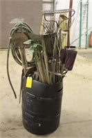 Barrel of Assorted Yard and Garden Tools