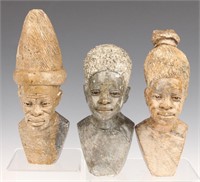3 STONE CARVED AFRICAN BUSTS