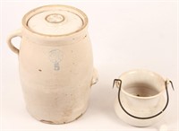 STONEWARE LOT 5 GALLON BUTTER CHURN AND PALE
