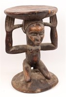 AFRICAN WOOD CARVED STATUE CARYATID STOOL