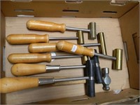 SET OF BRASS & WOOD SPECIALTY HAMMERS AND MORE