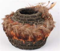 AMERICAN INDIAN WOVEN FEATHER BASKET