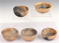 5 WOOD FIRED POTTERY BOWLS