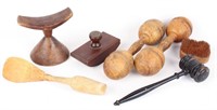 7 MIXED CARVED WOODEN FUNCTIONAL ITEMS