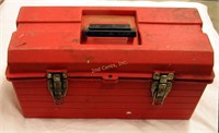 Red Hard Plastic Tool Box With Tray