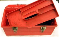 Red Hard Plastic Tool Box With Tray