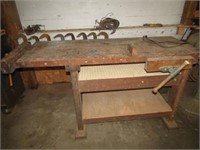 22x62 work table with 2 wood vises