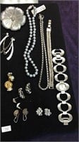 Tray lot of Silvertone costume jewelry including