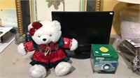Apex computer monitor, Christmas bear and a light