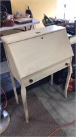 Oak drop front ladies desk with white paint, 39 x