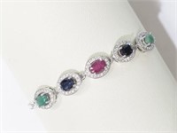 Sterling Silver Emerald, Sapphire Bracelet