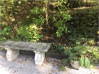 CONCRETE GARDEN BENCH, BIRD BATH & POT