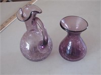 Blown Crackle Glass 2 pcs Purple