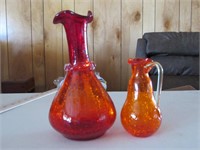 Blown Crackle Glass 2 Pcs Red