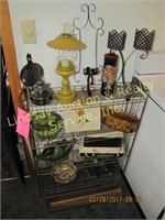 Metal display rack WITH contents: candle holders,