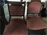 2 vintage padded chairs wood frames