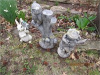 3 Yard Statues: Rabbit, Owl, & Frog
