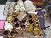 5 flats of Stoneware dishware: cups, saucers,