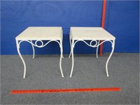 pair of smaller iron-marble top patio stands