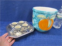 italian la musa pottery jar -4 egg coddler cups -