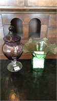 Amethyst mint jar & green vase
