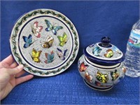 nice butterfly plate & jar -mexico pottery