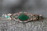Sterling Silver Two-tone & Green Stone Bracelet