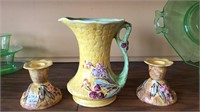 Pitcher and 2 candle holders