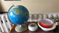 Globe, curling ashtray & 3 bowls