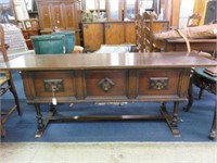 JACOBEAN STYLE INLAID TWO DRAWER SOFA TABLE