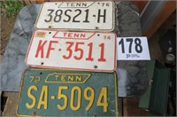 3 old TN license plates, 72, 74, & 76.