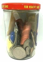 Jar of Bicentenial Coins & Assorted Currency