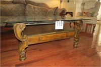 Wood & Wrought Iron Coffee table, 48" Long, 32"