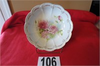 Old serving bowl, rose pattern & stand.