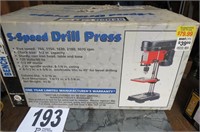 New, 5 speed drill press. 1/2 horse power motor.