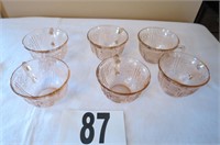 6 Pink Depression glass coffee cups.