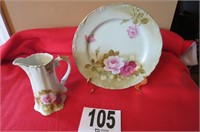Norcrest plate w/stand & matching pitcher.