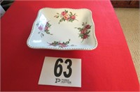 Square plate with rose pattern, 8" square.