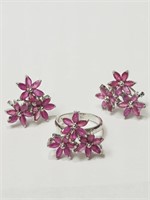 Sterling Silver Ruby Cluster Style Earrings and