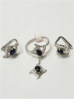 Sterling Silver Sapphire(3.50ct) Earrings, Pendant